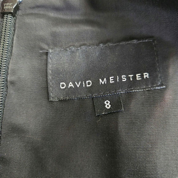 David Meister Vtg 90s Retro Classic Black Taffeta Velvet Bow Black Midi Dress 8 - Picture 8 of 12